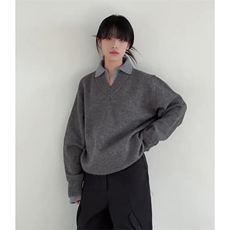 重磅北极绒假两件衬衫领毛衣美式高街复古休闲慵懒纯色翻领针织衫，男装针织衫/毛衣，电商A486