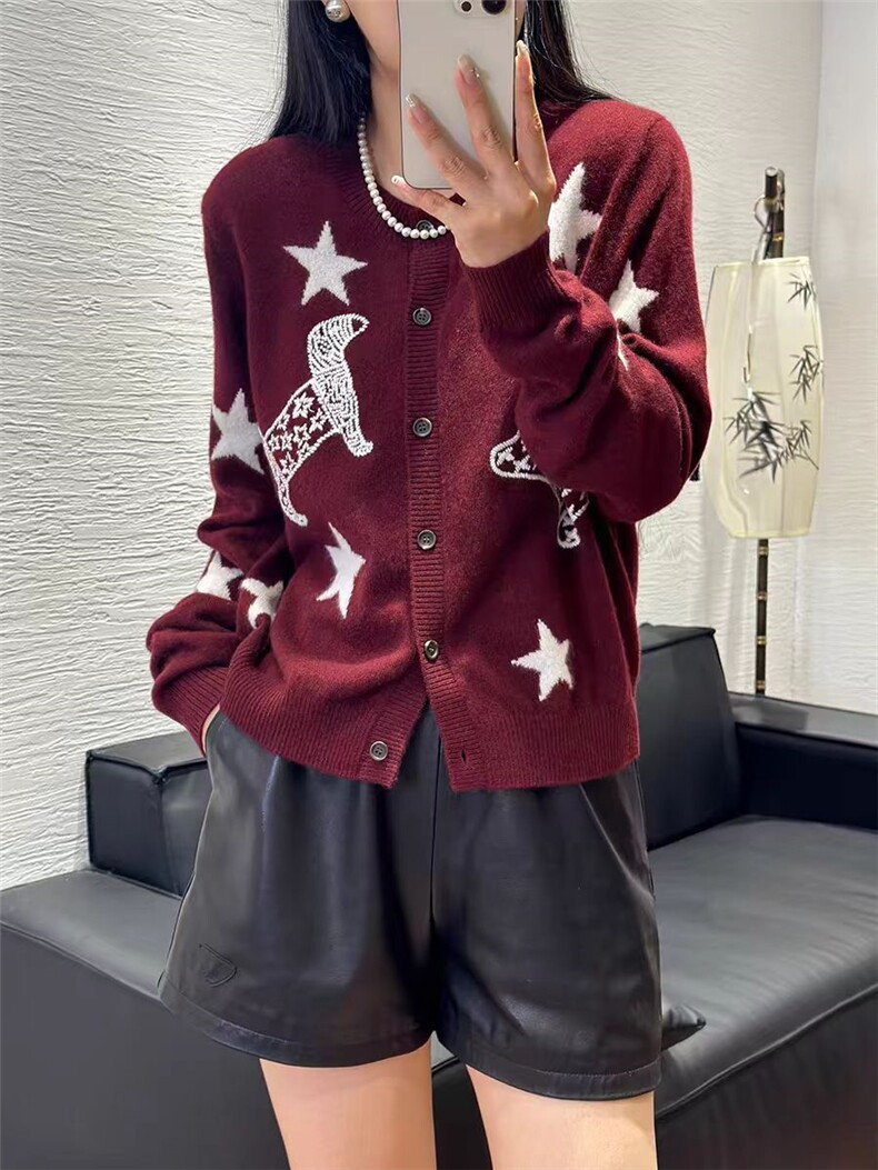12针星星提花开衫均码胸围110衣长58袖长57，女装针织衫/毛衣，更慕羊绒