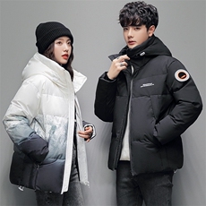 2023羽绒服男女同款情侣款短款连帽雪山渐变色外套加厚yr28-P90，男装羽绒服，星座1210A