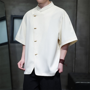 2025新款男士大码纯色立领衬衫新中式简约纯色上衣T2522-P60控89图片
