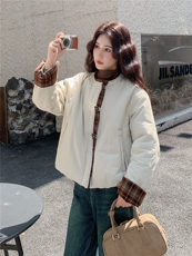 格子拼接轻薄款羽绒棉服女秋冬小棉衣韩系爆款夹棉外套棉袄流行，女装棉衣/棉服，慧尚2-185