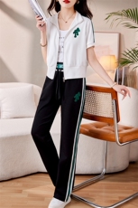 《两件套》套装女2025夏季新款洋气减龄时髦小个子时尚阔腿裤女，女装运动套装，天丽