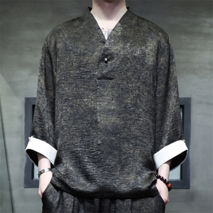 2025夏季新款男装新中式汉服衬衣风复古禅服盘扣衬衫 C97-P95,男装衬衫,电商B277(原6028)