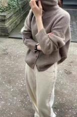 秋冬季羊毛高领竖条纹保暖羊毛开衫，女装羊毛衫，锦瑟羊绒