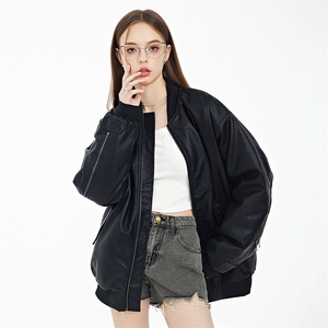 现货 黑色PU皮棒球服外套秋冬棉服带帽可拆卸图片
