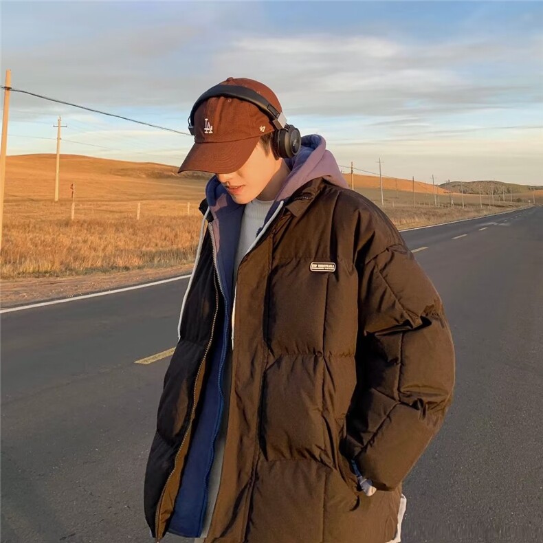 冬季情侣假两件衣韩版潮流加厚连帽羽绒服上衣男W6005-P88,男装棉衣,星座512-3
