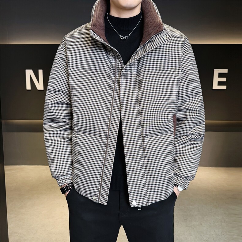 标90男休闲立领羽绒服千鸟格面包服外套上衣A329-YR2563-P280,男装羽绒服,电商A329