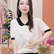 夏季简约休闲百搭舒适女士显瘦翻领短袖，女装T恤，斯美雅安迪绒
