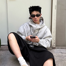 抖音得物高品质秋冬美式高街重磅结构辑明线纹理连帽卫衣外套W111，男装卫衣，电商A486