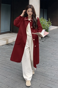 新年红色双面羊绒大衣女结婚2025秋冬新款高级感中长款羊毛呢外套图片
