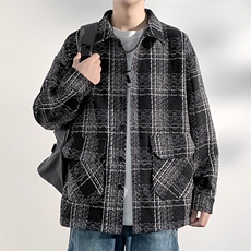 小众设计感格子翻领开衫外套男潮流大码夹克外套J5282-特P60控118，男装夹克，电商A001-1