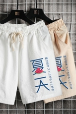 YD33192-P25亚麻短裤男大码棉麻五分裤男中裤沙滩裤网格挂拍，男装休闲裤，电商A040A