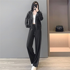 韩版休闲运动套装秋季新款女修身立领开衫卫衣直筒长裤两件套减龄，女装套装/套裙，江南