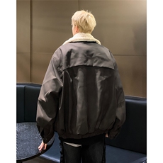 冬季复古毛领夹棉外套男加厚保暖美拉德皮衣机车服棉衣，男装皮衣，星座1210-1