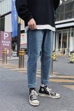 坠感阔腿破洞九分牛仔裤港风裤子男宽松韩版潮流直筒潮牌7101-P35，男装牛仔裤，电商A318