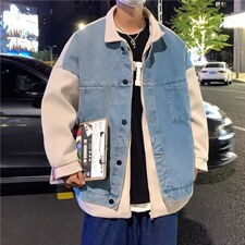 2023新款秋冬假两件港风ins潮牌拼接毛呢夹克牛仔外套W5210-P68，男装夹克，星座512-2