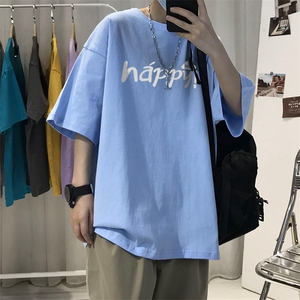 T005常年款男士休闲字母印花T恤衫外套圆领半袖五分袖TEE男女中性图片