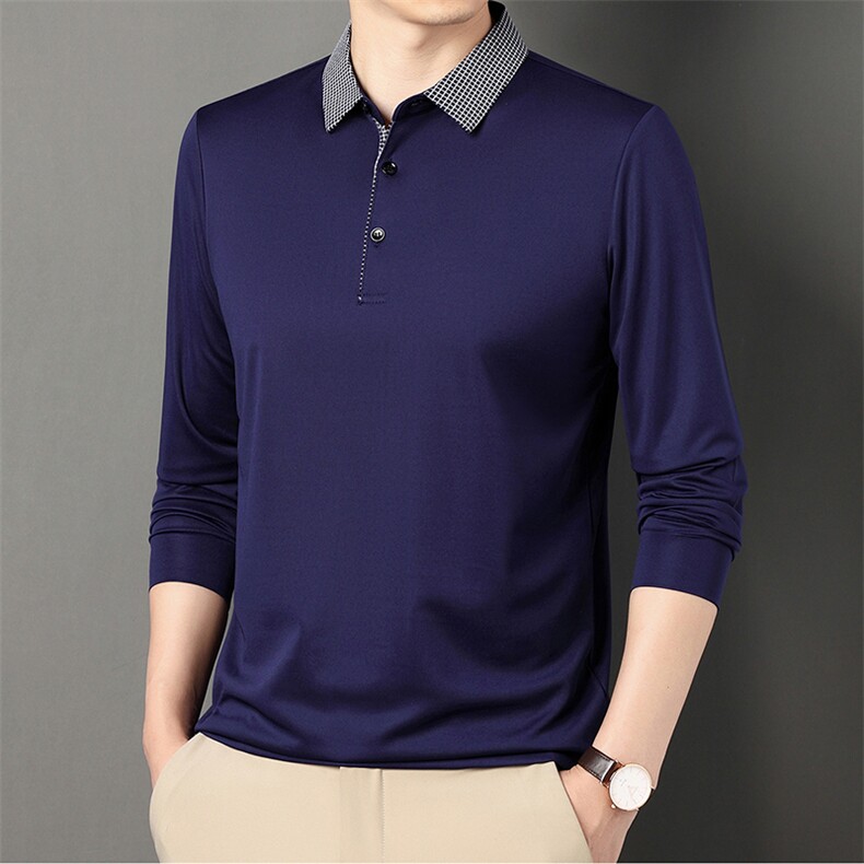 爸爸长袖t恤男春秋季上衣服中老年男士薄款纯色翻领polo衫图片