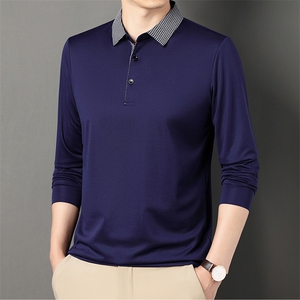 爸爸长袖t恤男春秋季上衣服中老年男士薄款纯色翻领polo衫图片