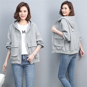 2021春季新款时尚休闲宽松舒适连帽卫衣外套,女装卫衣/绒衫,玛其路