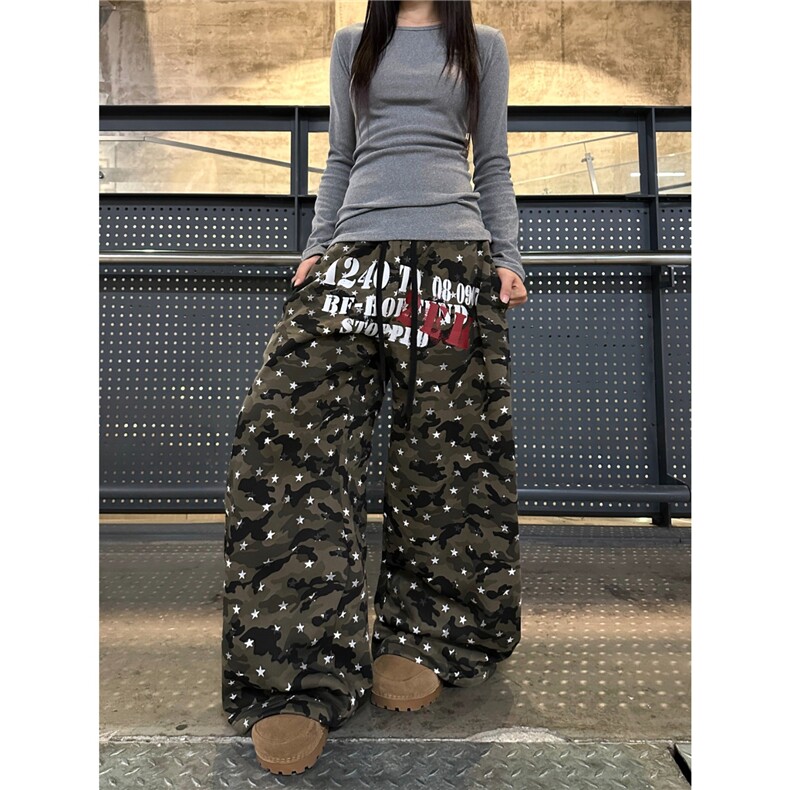 BeOurRule美式复古星星迷彩弯刀加绒卫裤男女休闲裤宽松阔腿裤潮,男装休闲裤,星座506A