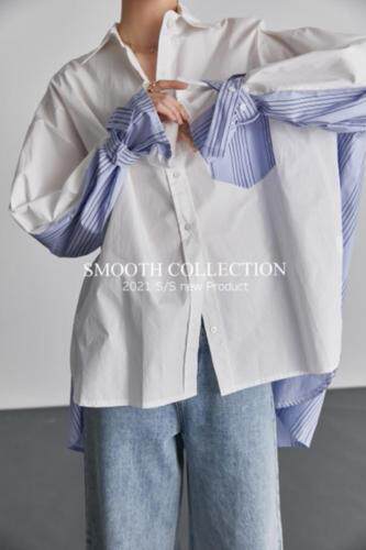 现货春款独特设计拼接衬衣，女装，SMOOTH