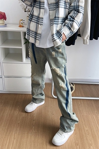 B221 美式ins高街小众个性男女破洞牛仔裤 LK23001-P65 控88图片