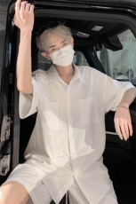 特批P45无差价夏季百搭简约纯色凉感冰丝大码两件套装男TZ5149，男装休闲套装，电商A001-1