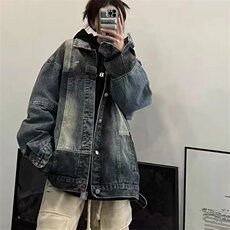 美式复古拼接秋款牛仔外套女设计感小众新款宽松上衣LN12133-P58，男装工装外套，星座1008