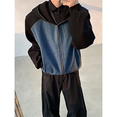 黑色拼牛仔