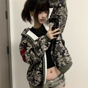 美式重磅工装杜宾犬春秋款式开衫连帽卫衣男女情侣上衣外套图片