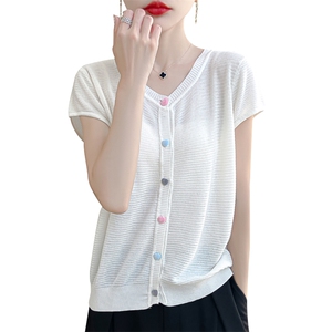 夏季新款莱赛尔天丝心形扣开衫女宽松百搭显瘦时尚休闲上衣图片