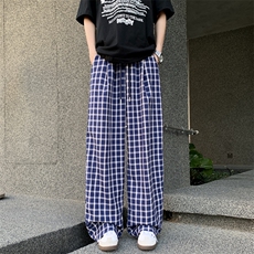 泡泡纱透气蓝色格子休闲裤YK313特批28面料：棉%聚酯纤维75%，男装休闲裤，电商A429