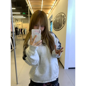 【有货】ootd美式拼接卫衣男女插肩袖情侣连帽外套W164HH-特55图片