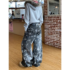 美式辣妹低腰星星满印牛仔裤女新款宽松百搭显瘦阔腿长裤，男装牛仔裤，星座506A