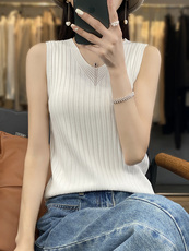 v领新款针织吊带女无袖纯色背心简约百搭宽松套头上衣内，女装针织衫/毛衣，戎洋