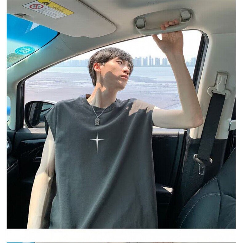 白色纯棉背心男夏季薄款欧美潮牌坎肩无袖t恤少年感运动健身汗衫图片