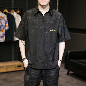 2025新款男士夏季提花短袖T恤衬衫翻领汉服刺锈A227-T2117-P55图片