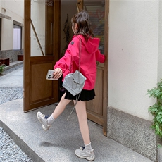 玫红色连帽工装外套女2025秋季新款韩系超好看小个子休闲百搭夹克，女装短外套，2C266