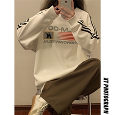 1中性风印花字母图案袖子三杠织带大码M-5XL卫衣男WY77762P48控68，男装卫衣，星座226-2