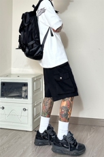 港风大码宽松多口袋工装裤休闲裤短裤五分裤A014-DY2356-P60控78，男装牛仔裤，电商A014