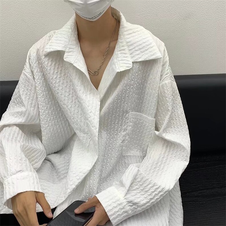 衬衫男痞帅高级感内搭上衣轻熟风褶皱基础打底衫轻奢外套CS188图片