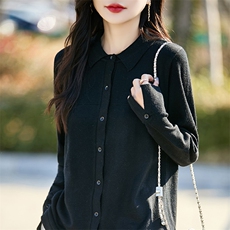 春秋新款POLO领开衫女宽松百搭长袖套头单排扣外搭外套潮，女装针织衫/毛衣，暖圣羊羊绒