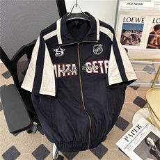 美式潮牌短袖衬衫男生高街插肩机能风机车服拉链开衫CY1136-P53，男装T恤，星座412-2
