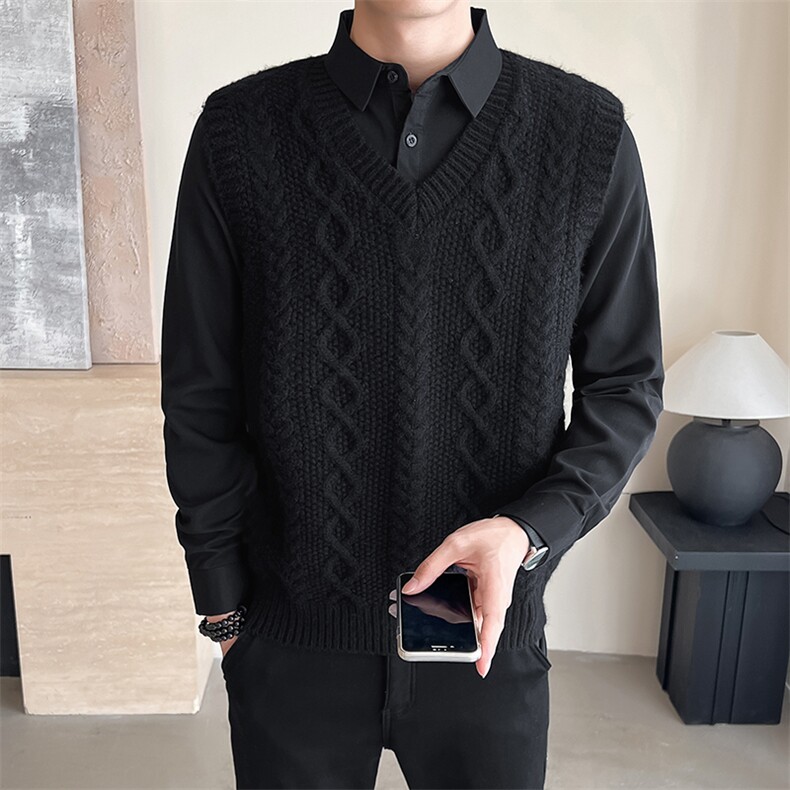 主推款男士假两件衬衫领新款刺绣针织打底衫CS38-P68，男装T恤，电商B278