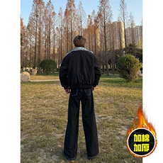 现货高品质美式高街重磅狼王座山雕毛毛领假两件棉衣加厚棉服外套，男装棉衣，电商A486-1