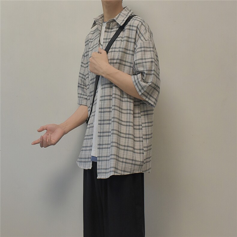 现货五分袖格子衬衫男KD579-P45,男装T恤,电商D312-1