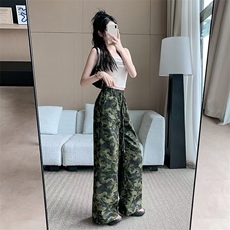 AK2296-P48美式辣妹工装迷彩牛仔裤新款宽松高腰阔腿拖地裤，女装休闲裤，星座617A-2