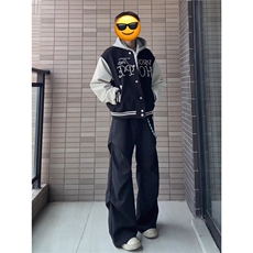 垂感西裤男秋季加绒加厚宽松百搭伞兵休闲裤高级感黑色阔腿拖地裤，男装西裤，四季星座505