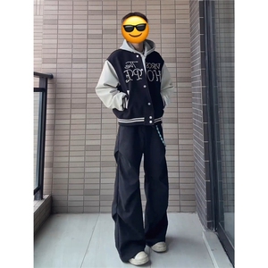 垂感西裤男秋季加绒加厚宽松百搭伞兵休闲裤高级感黑色阔腿拖地裤图片